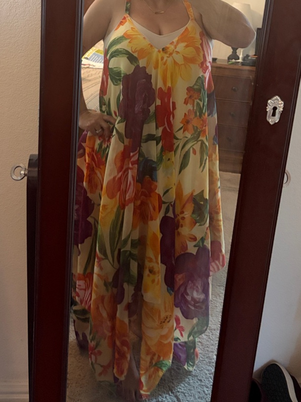 Floral Yellow Maxi Dress with Multicolor Blooms